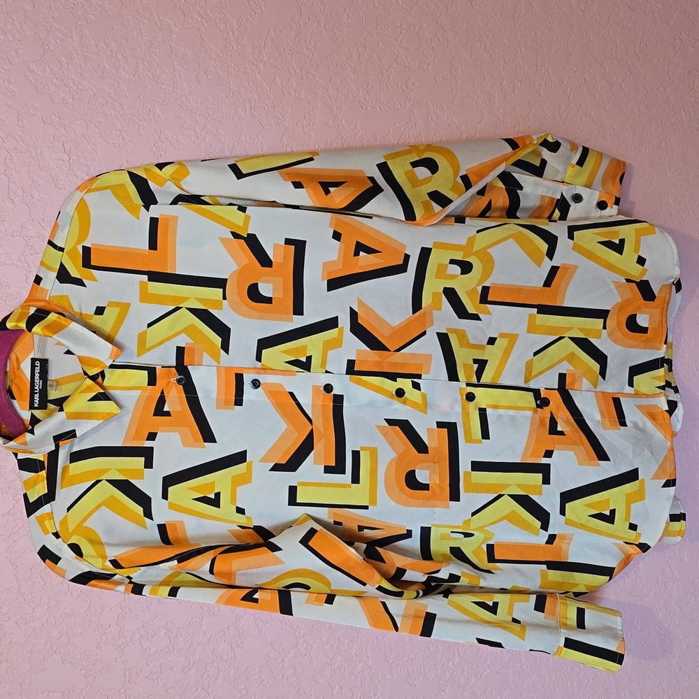 Karl Lagerfeld Vibrant Geometric Orange Yellow Top
